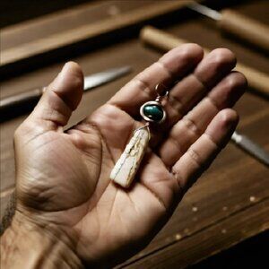 Handmade Green Agate & Picture Jasper Pendant ~ Rustic Artisan Gemstone Jewelry